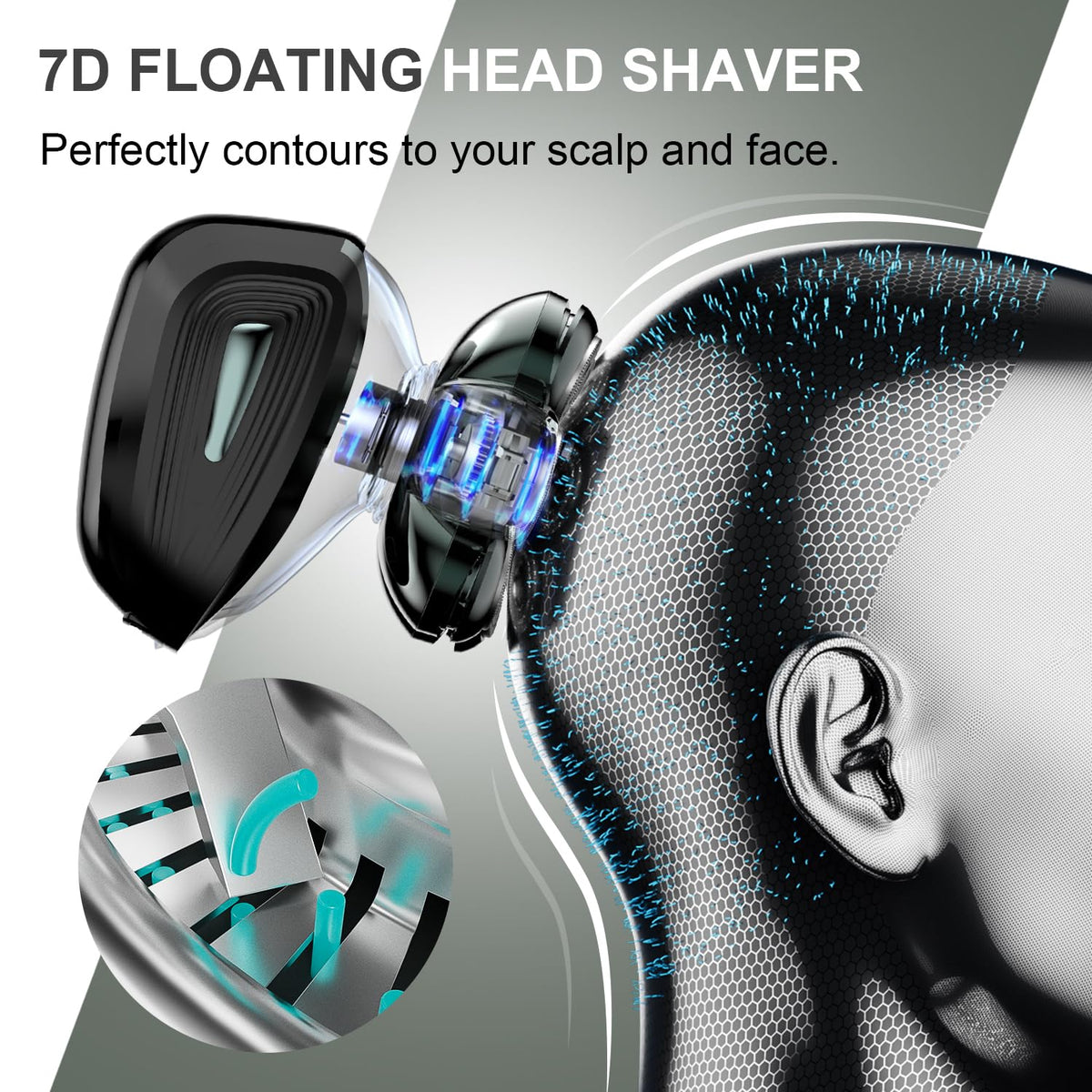 Head Shaver for Bald Men, IPX7 Waterproof, Olive Green
