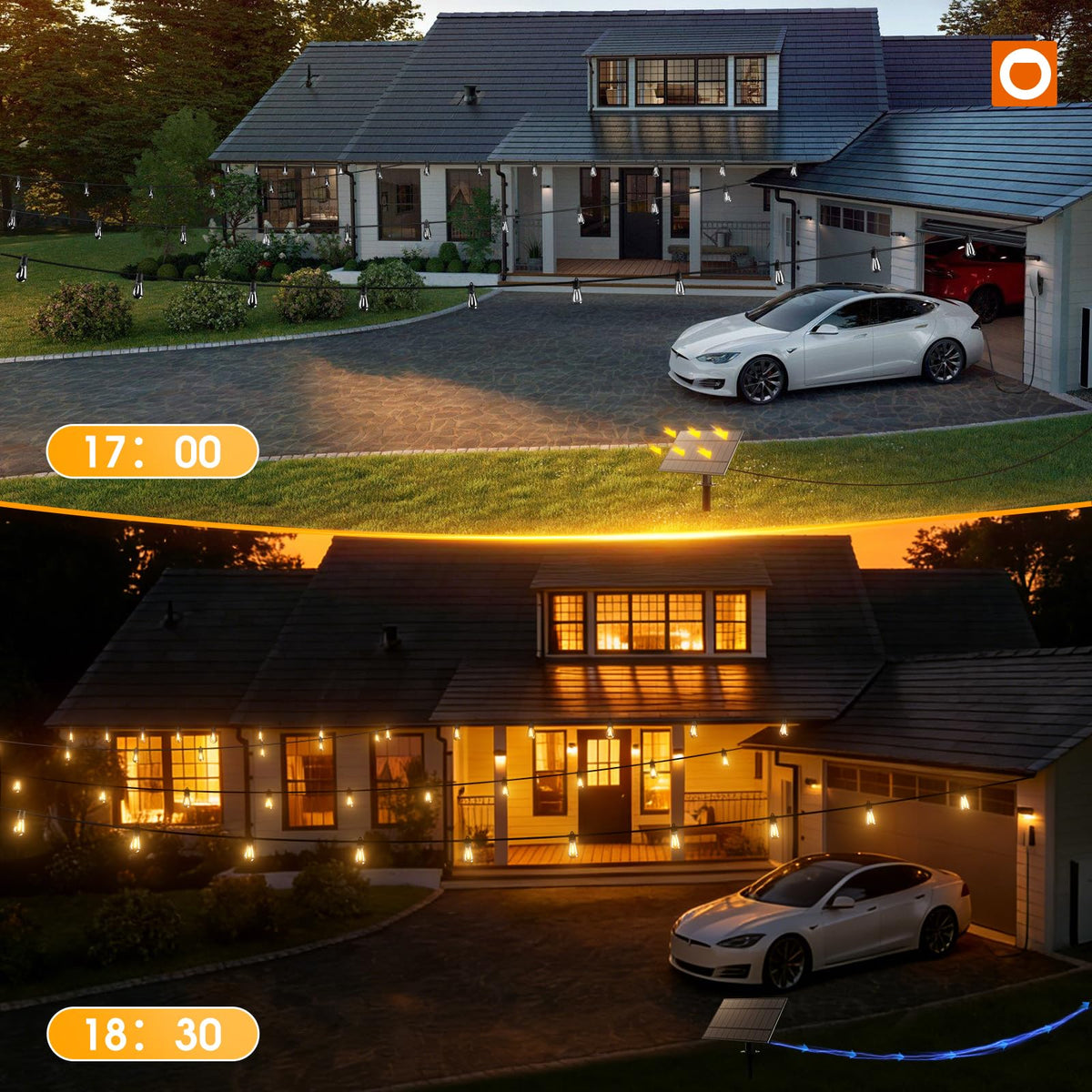 addlon Solar String Lights with Remote & USB Port, 54 ft