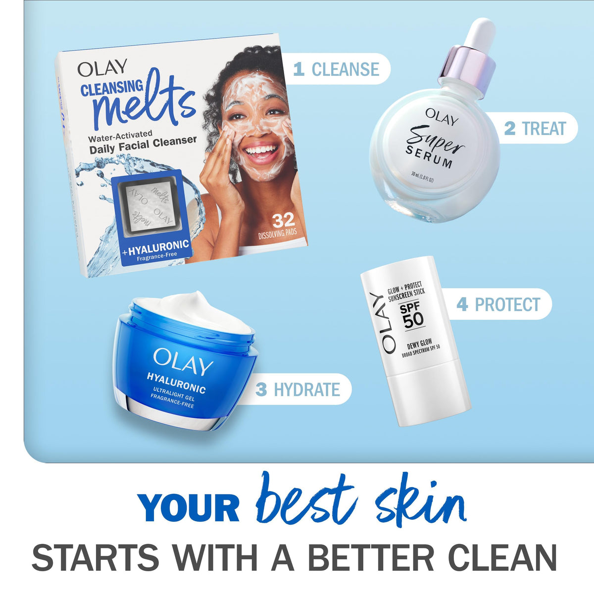 Olay Hyaluronic Acid Cleansing Melts Face Wash, 64 Count