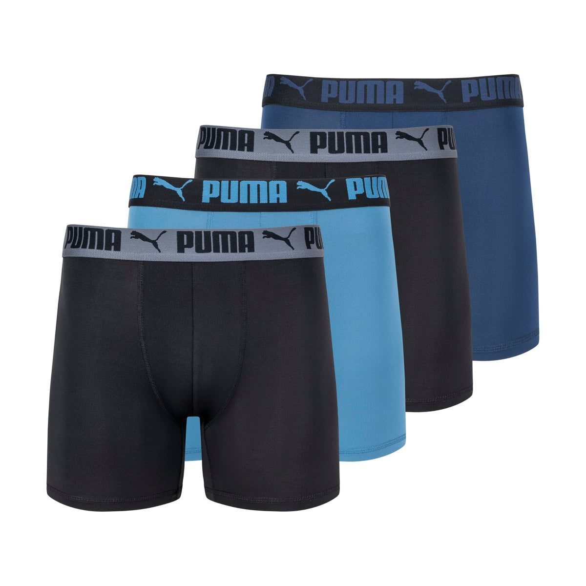 Puma Men's 4 Pack Active Stretch Boxer Briefs, Blue Combo