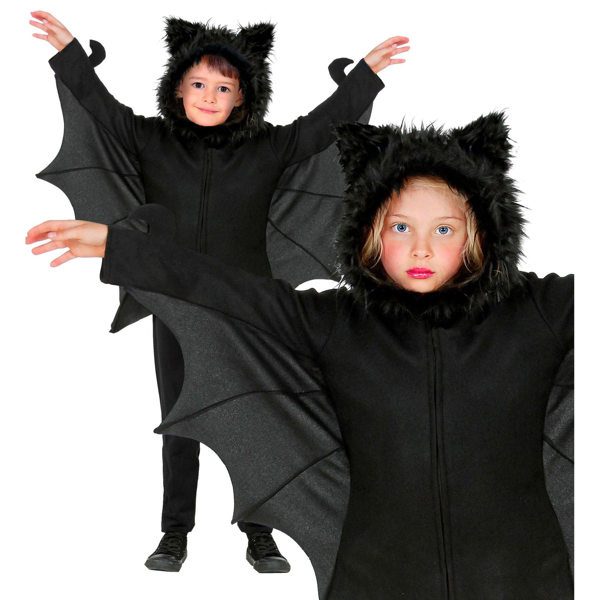 Widmann Kids' Halloween Bat Costume, Black, 140 cm
