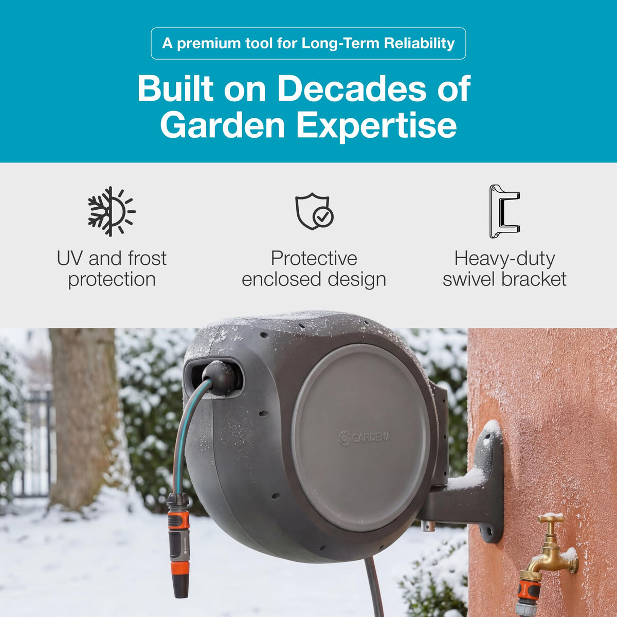 GARDENA 20505-80 Wall Mounted Retractable Hose Reel, 100 ft