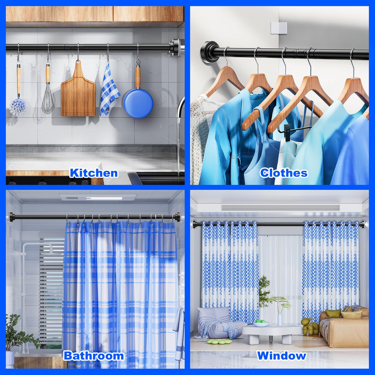 Ausemku Tension Shower Curtain Rod, 32-80 Inch, Black