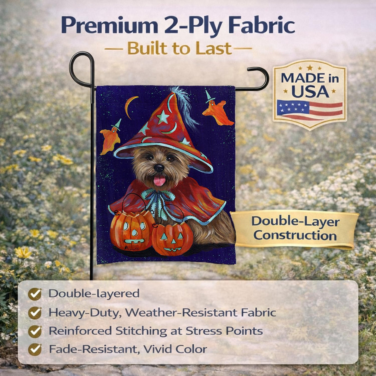 Caroline's Treasures PPP3061GF Cairn Terrier Halloween Witch Garden Outdoor-Flags