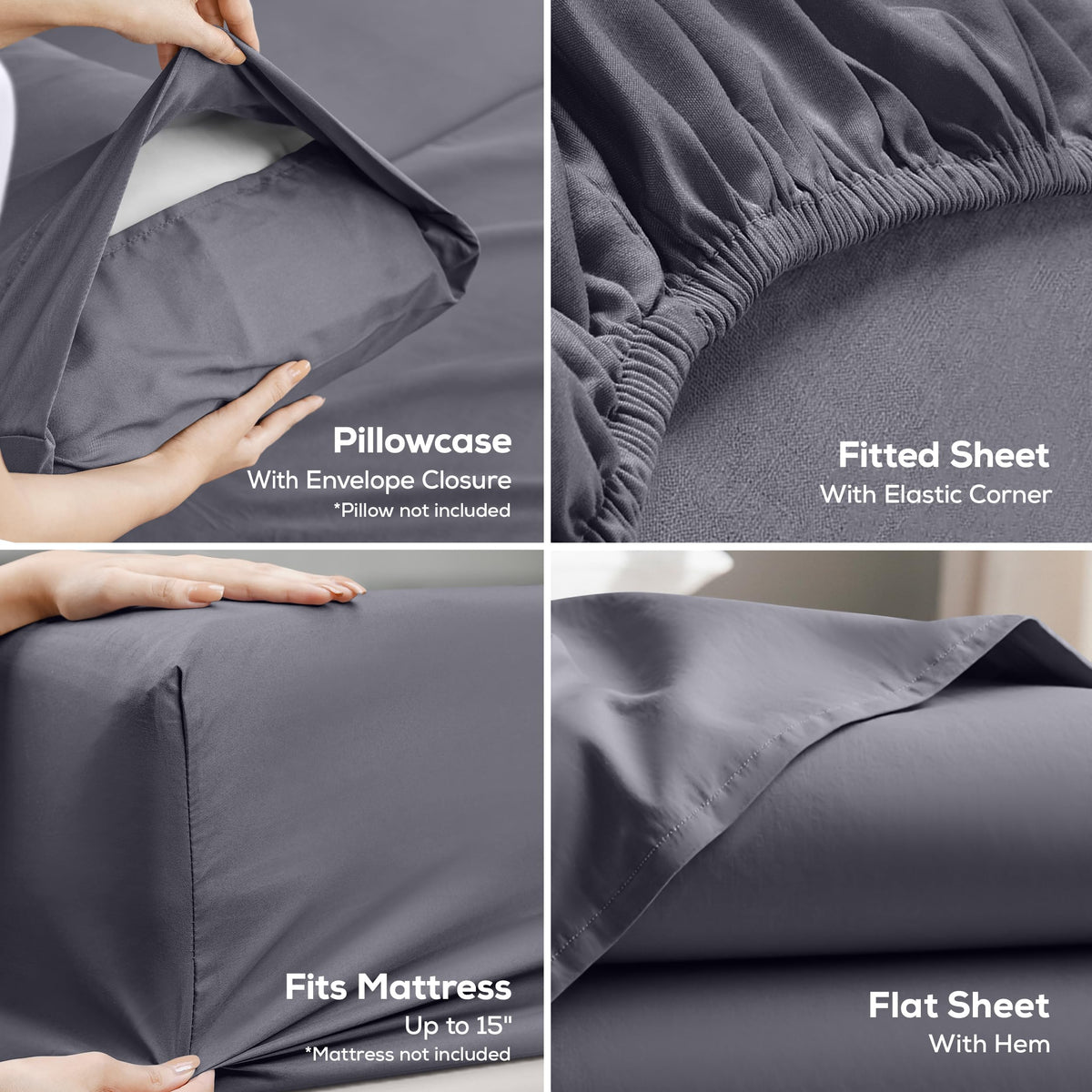 Utopia Bedding Brushed Microfibre Sheet Set, Queen, Grey