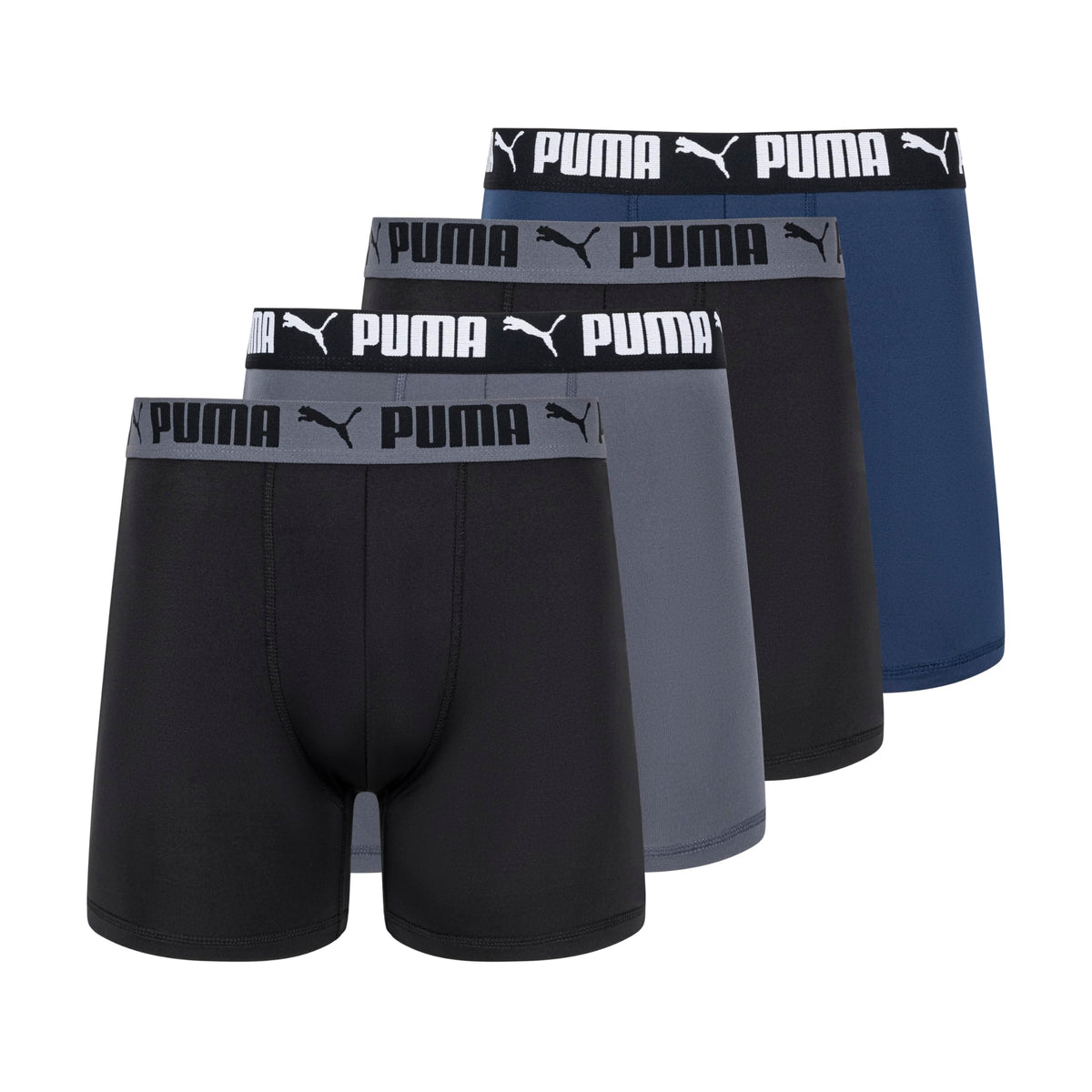 Puma Men's 4 Pack Stretch Boxer Briefs, Blue/Black/Gray, X-Large