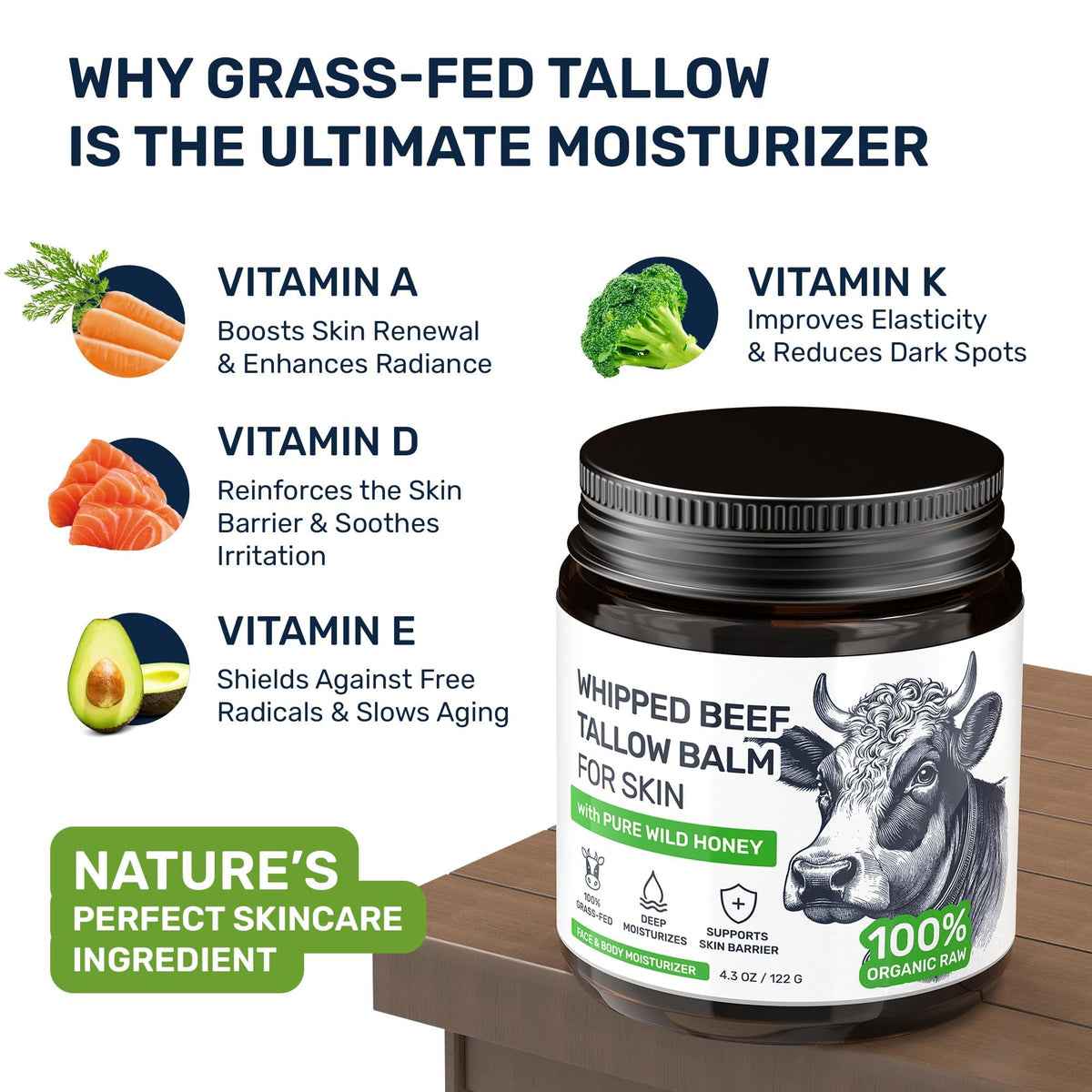 Grass-Fed Whipped Beef Tallow & Honey Face Cream