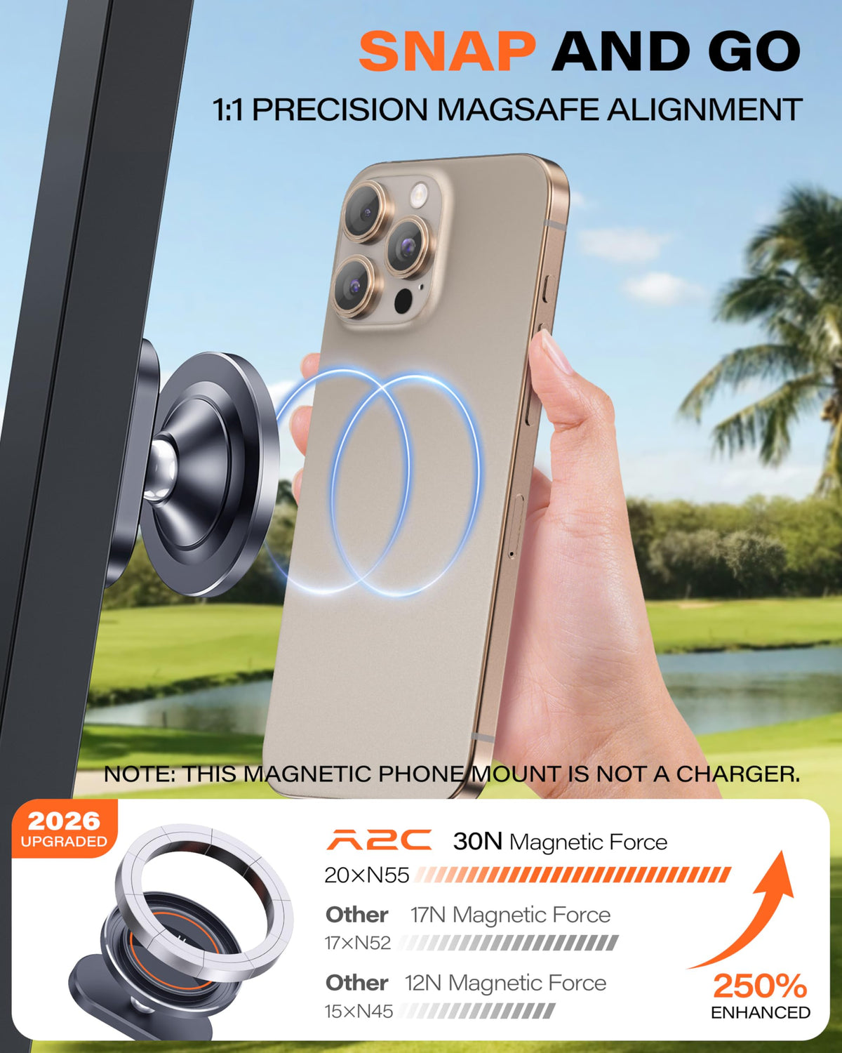 A2C Alloy Magnetic Golf Cart Phone Holder for MagSafe