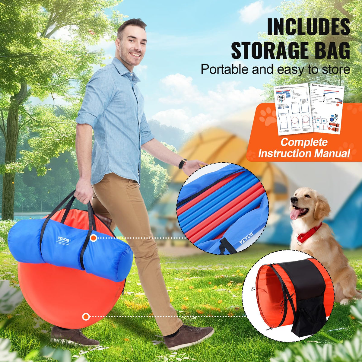 VEVOR Dog Agility Training Equipment, 7 PCS Set with Hurdles, Tunnels