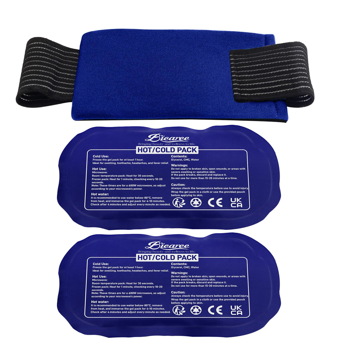 Bicaree Reusable Cold Gel Ice Packs, 3-Piece Set