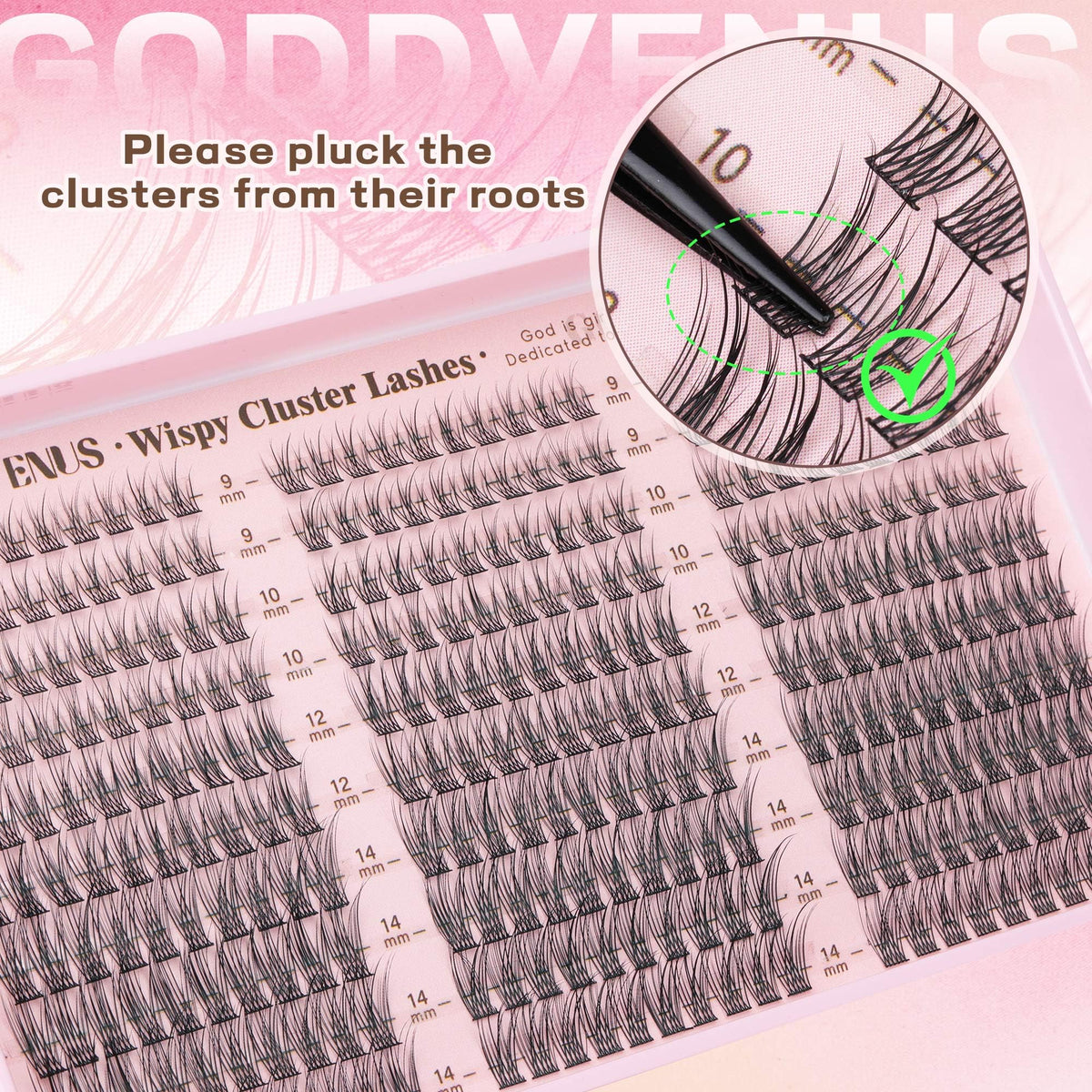Goddvenus Wispy Cluster Lashes Kit, 300 Pieces, 9-14mm C Curl