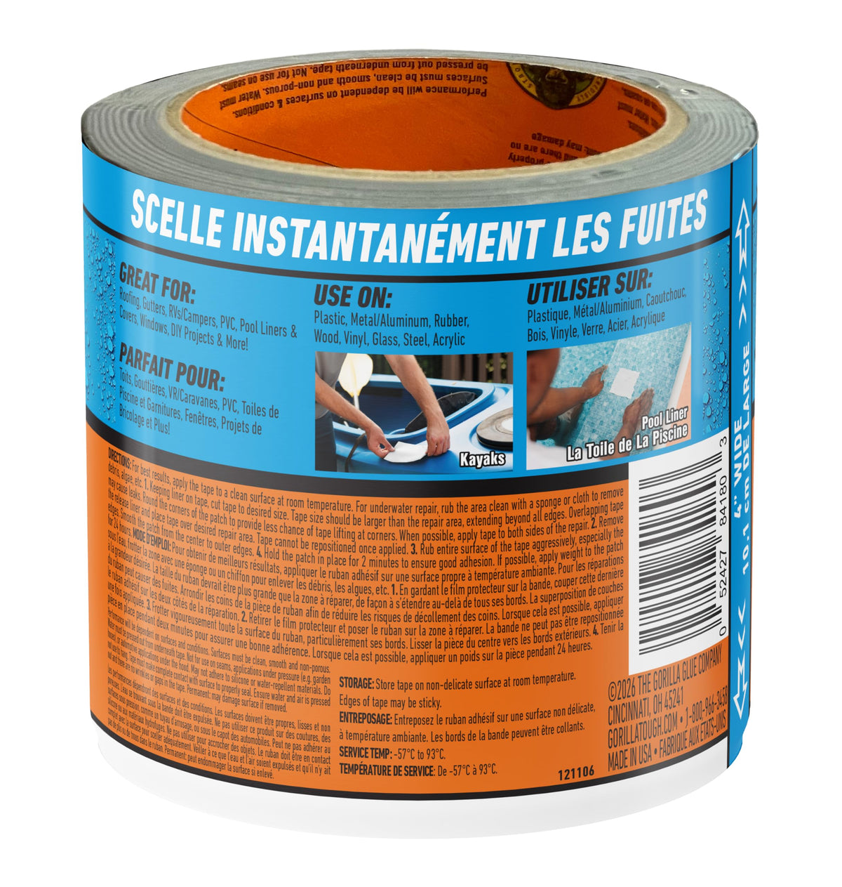 Gorilla Waterproof Patch & Seal Tape, 4 in x 10 ft, White