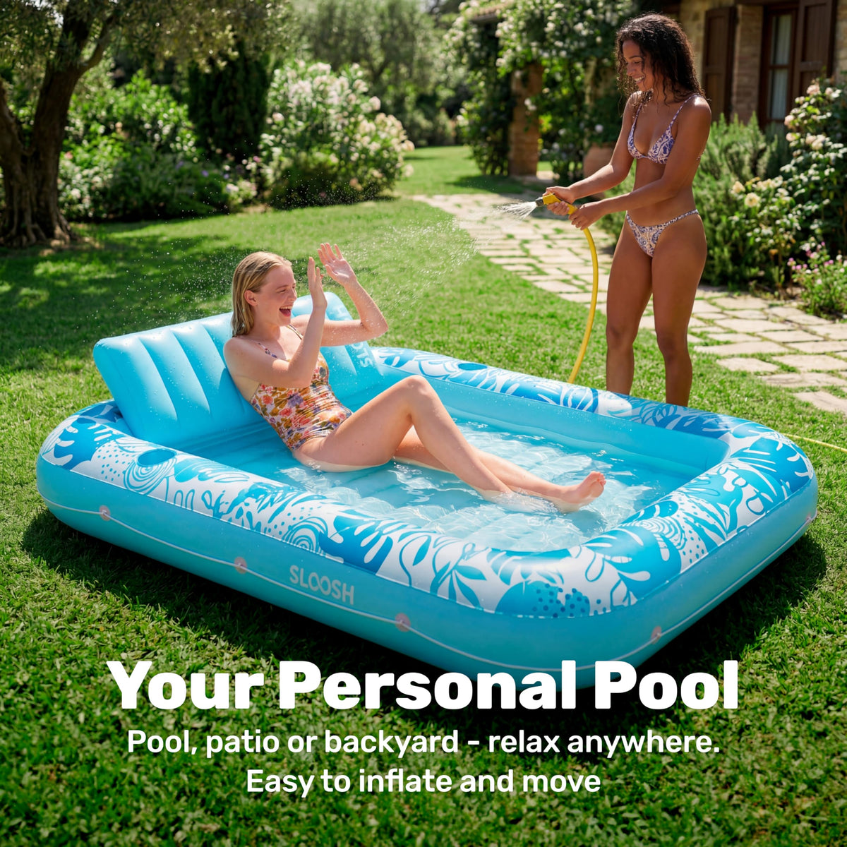 Sloosh Inflatable Tanning Pool Lounger Float, XL, 85" x 57", Blue
