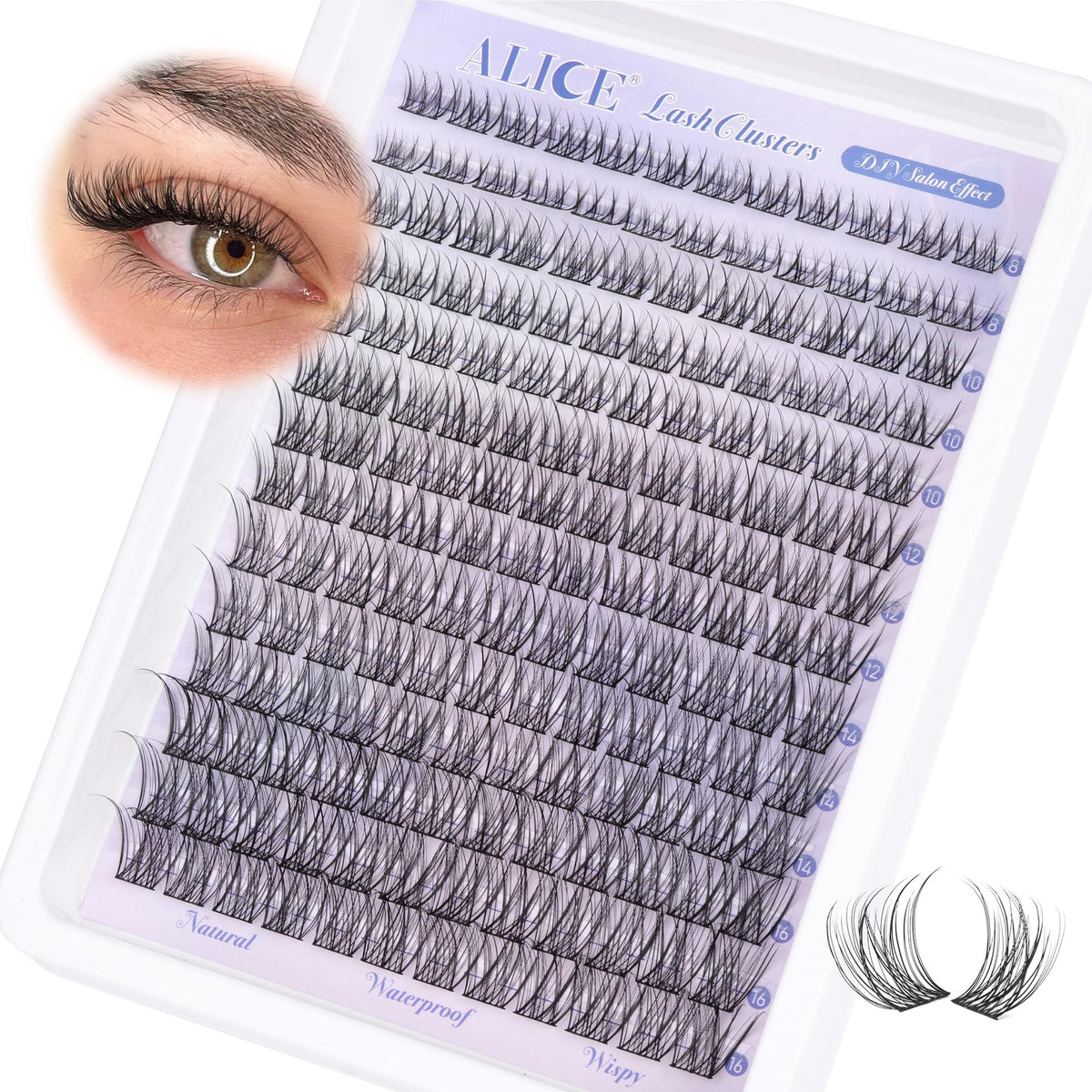 ALICE C Curl Natural Wispy Cluster Lashes, 8-16 mm (168 Pieces)