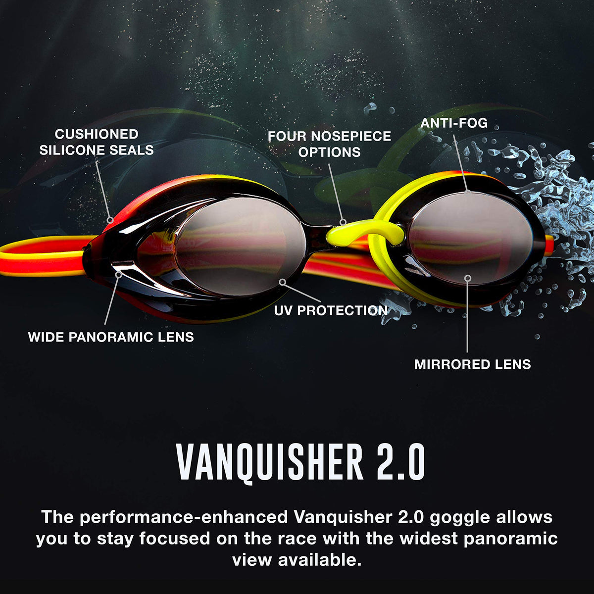 Speedo Vanquisher 2.0 Mirrored Swim Goggles, Horizon Blue, One Size