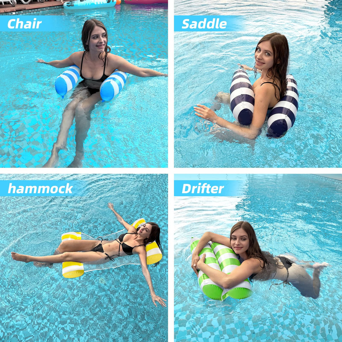 HeyStookie 4-in-1 Water Hammock Pool Floats, 51" x 27" (4 Pack)