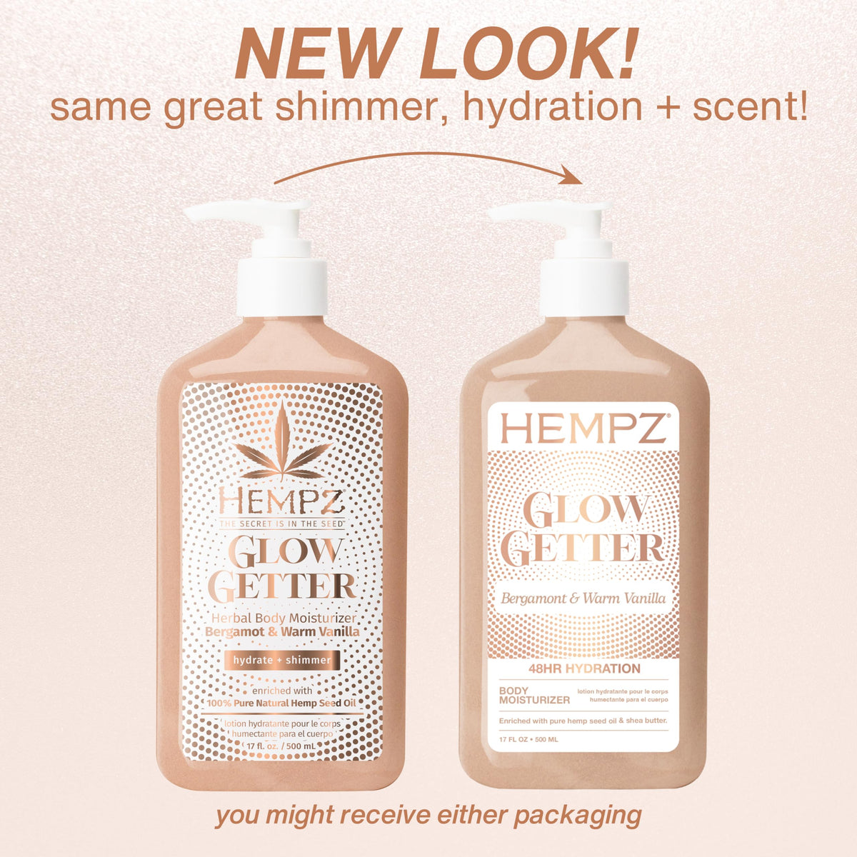 Hempz Glow Getter Body Lotion with Shimmer, 500 mL