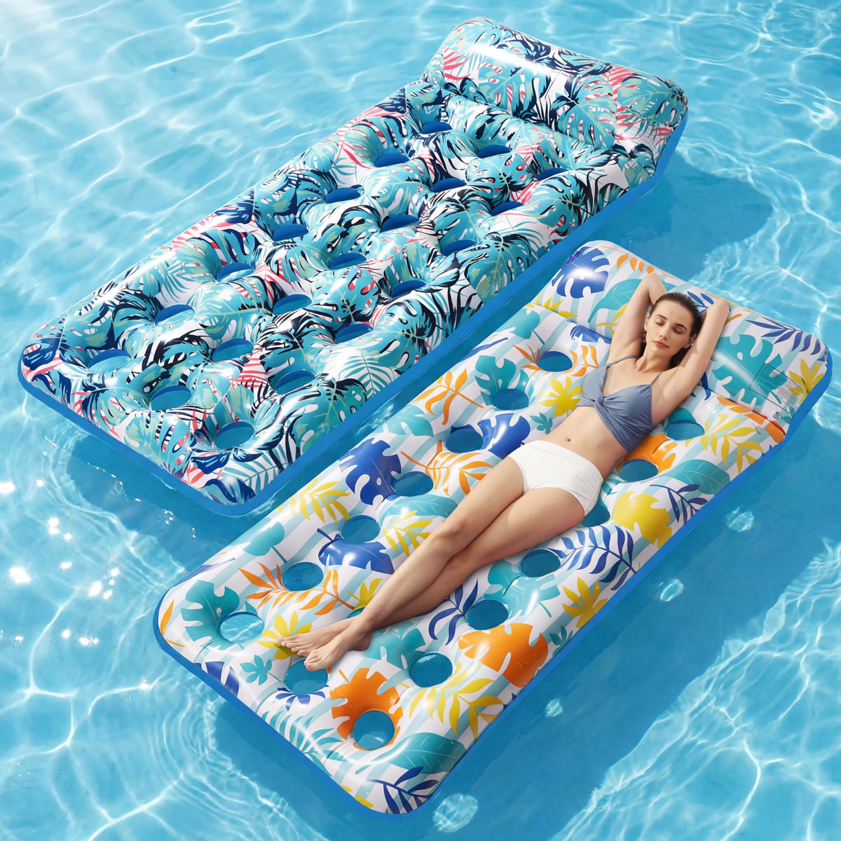 Stonful Inflatable Pool Float Mat with Headrest (2 Pack)