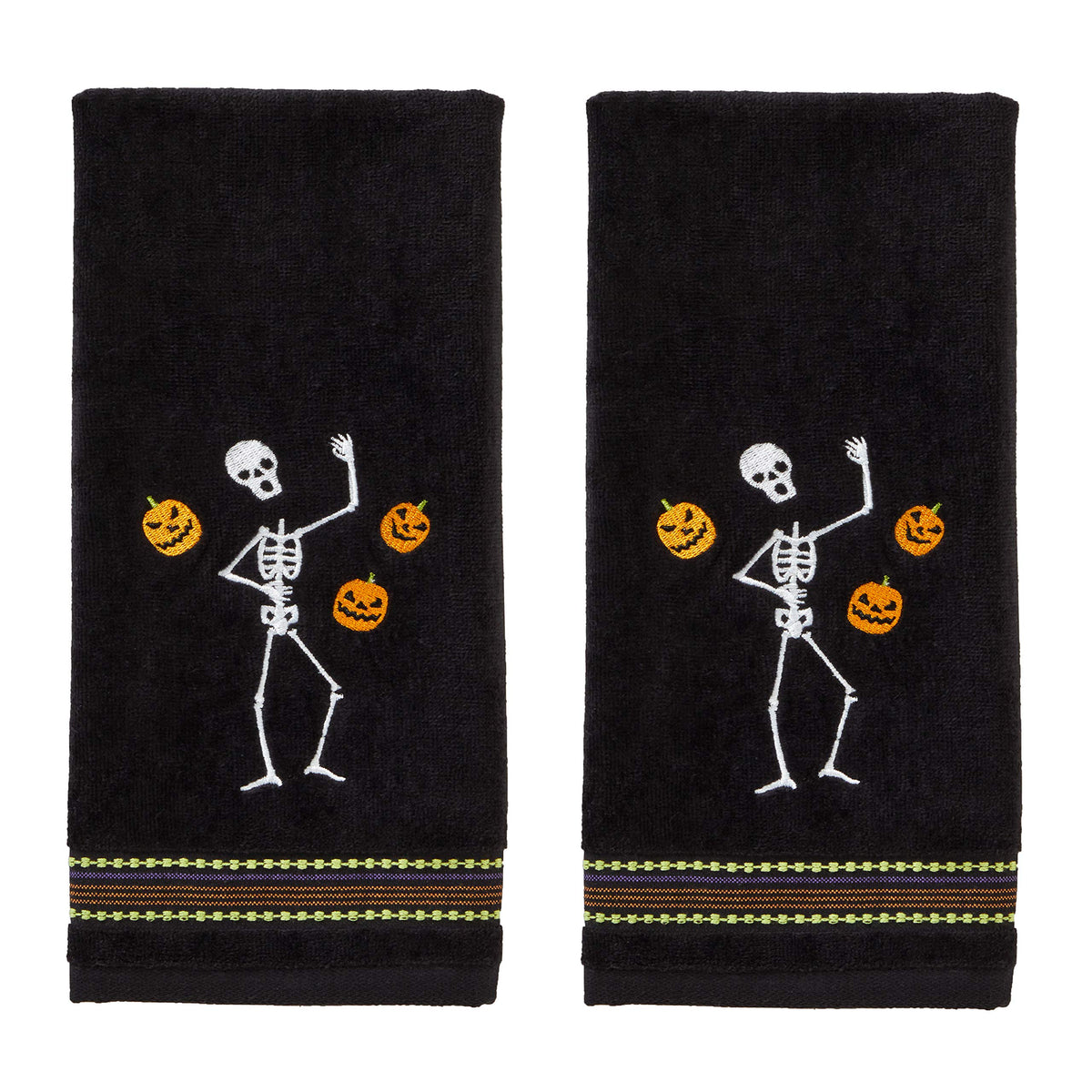 SKL Home Halloween Juggling Skeleton 100% Cotton Embroidered 2pc Hand Towel Set