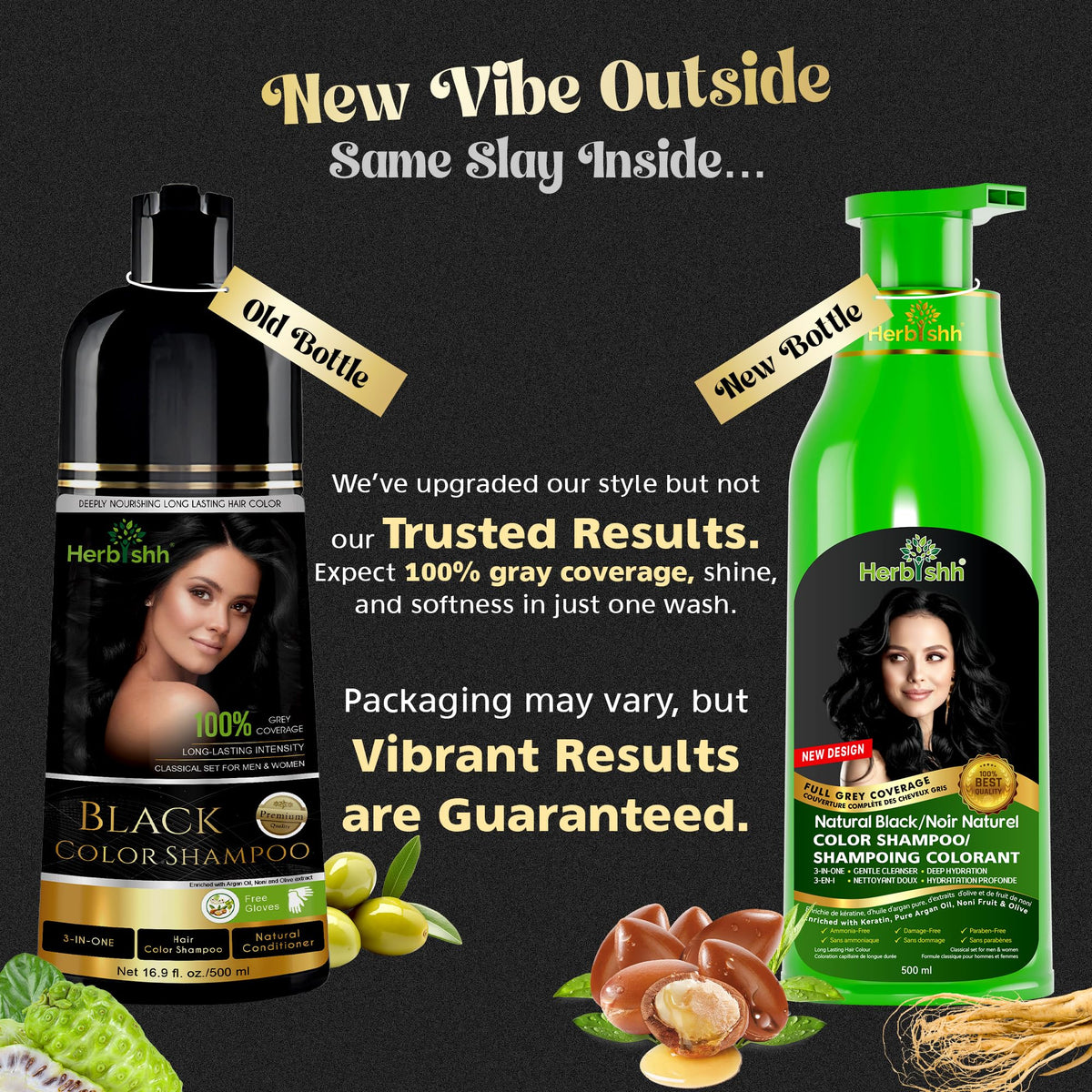 Herbishh 3-in-1 Hair Colour Shampoo, Black, 500 ml