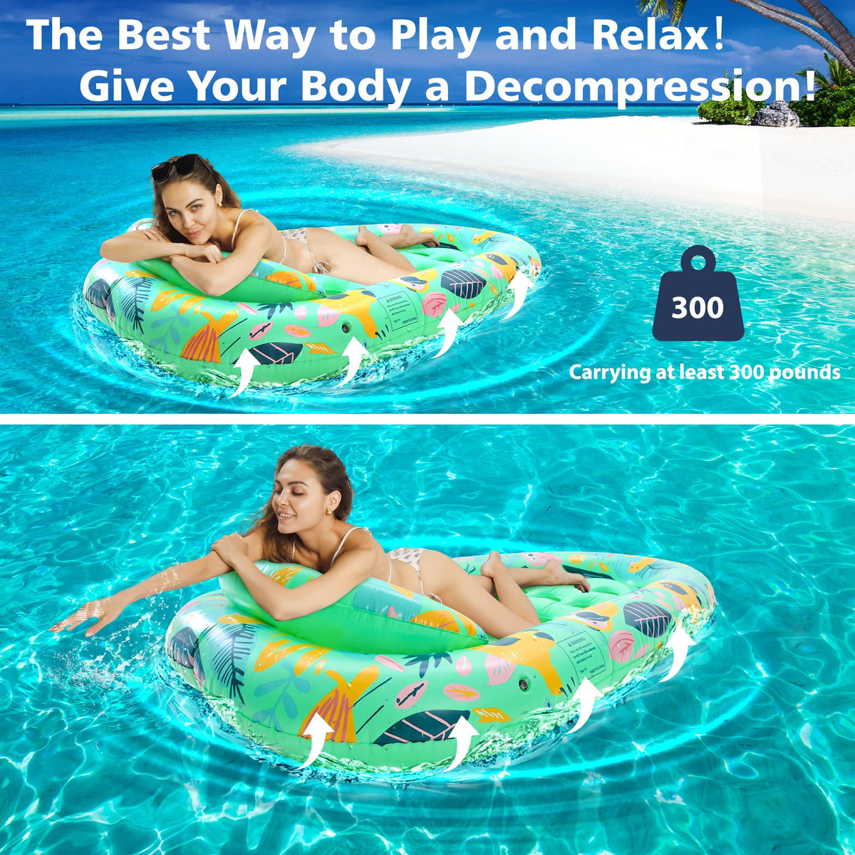LUSARRYWILL Pool Float Mats with Headrest, 72" x 42" (2 Pack)