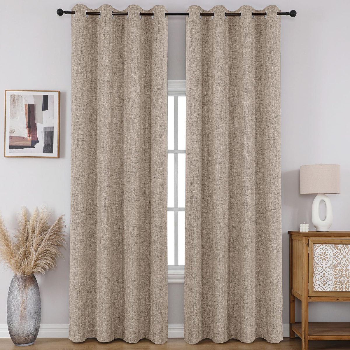 CUCRAF Blackout Window Curtains, 2 Panels, W52 x L84, Light Khaki