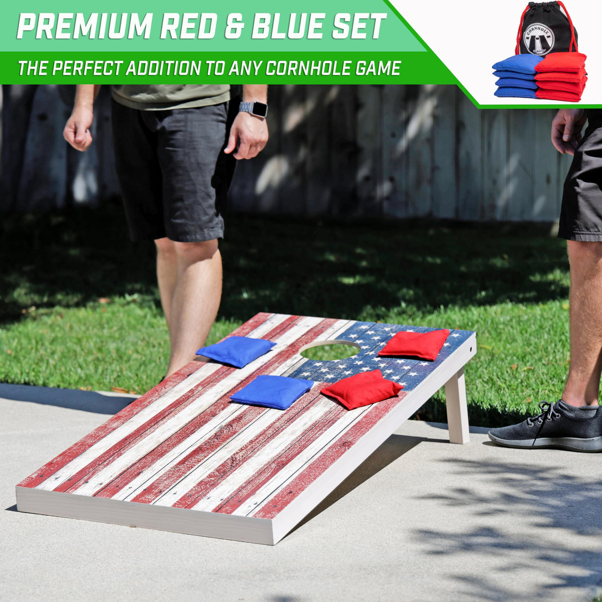 GoSports Regulation Cornhole Bean Bags, Set of 8, Red and Blue