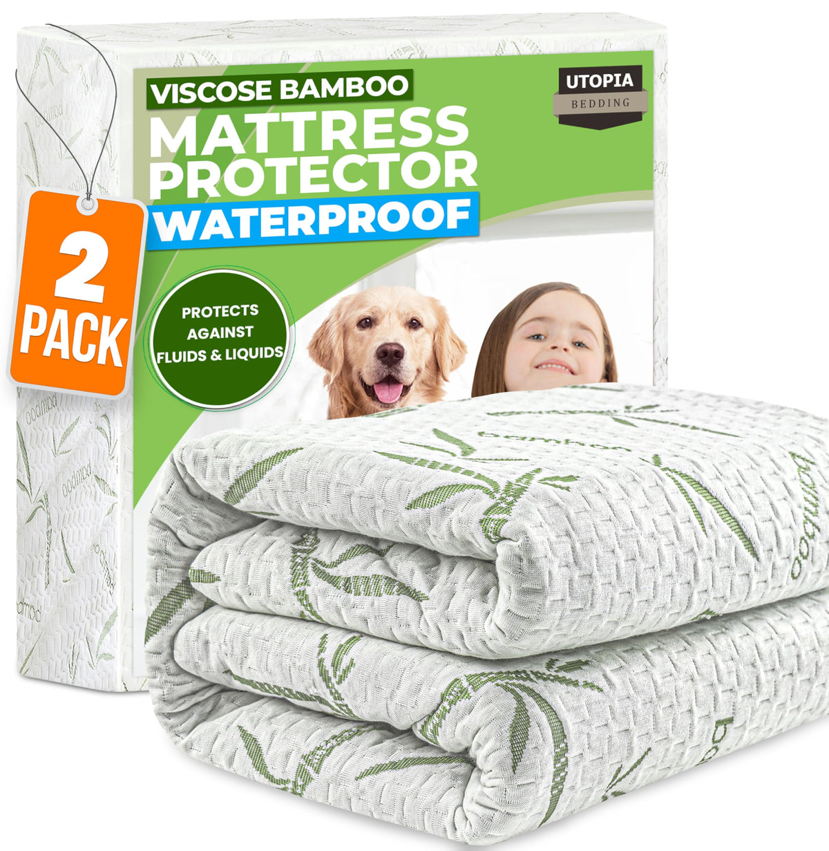 Utopia Bedding Waterproof Bamboo Mattress Protector, Twin (2-Pack)