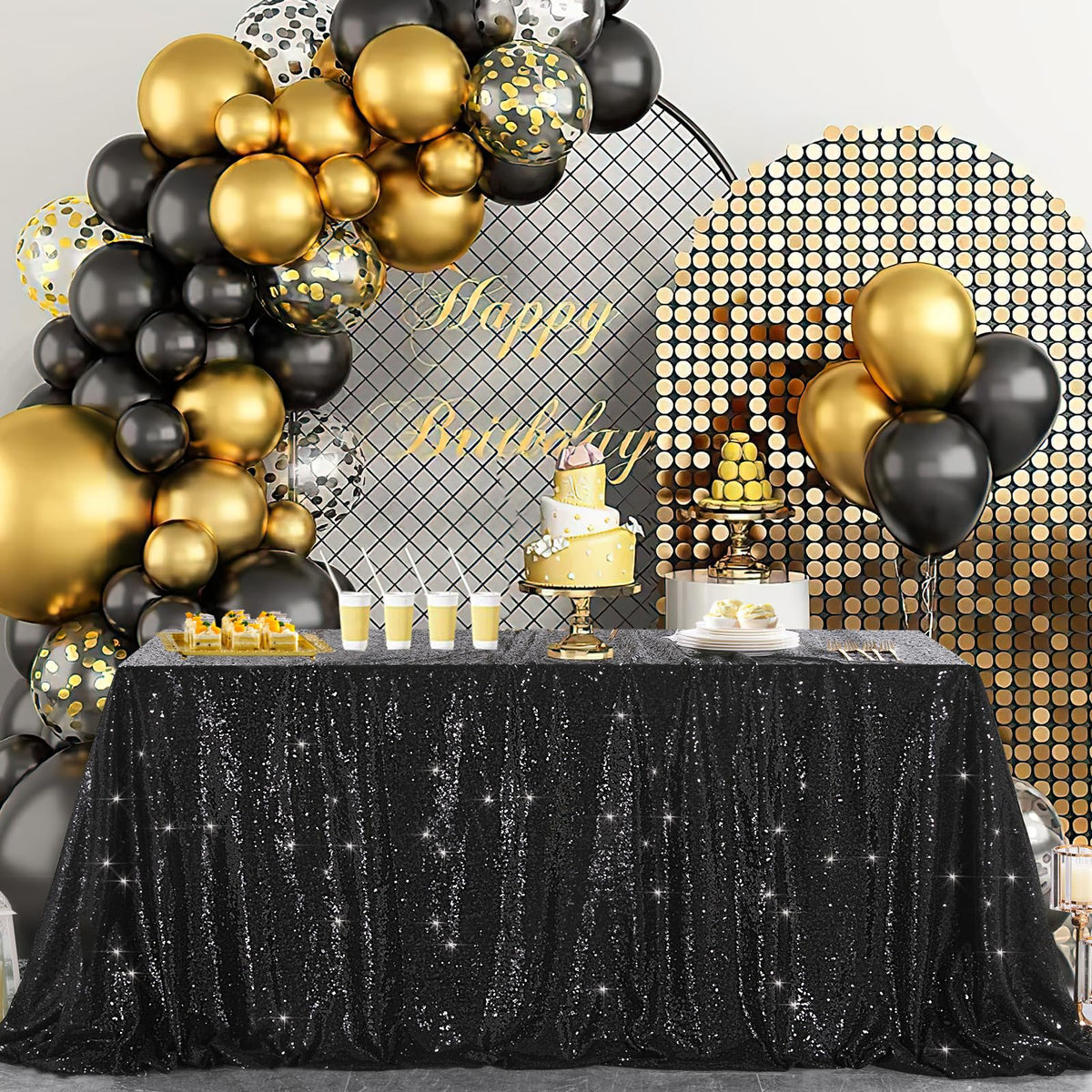 B-Cool Black Sequin Tablecloth, 60x102 Inch