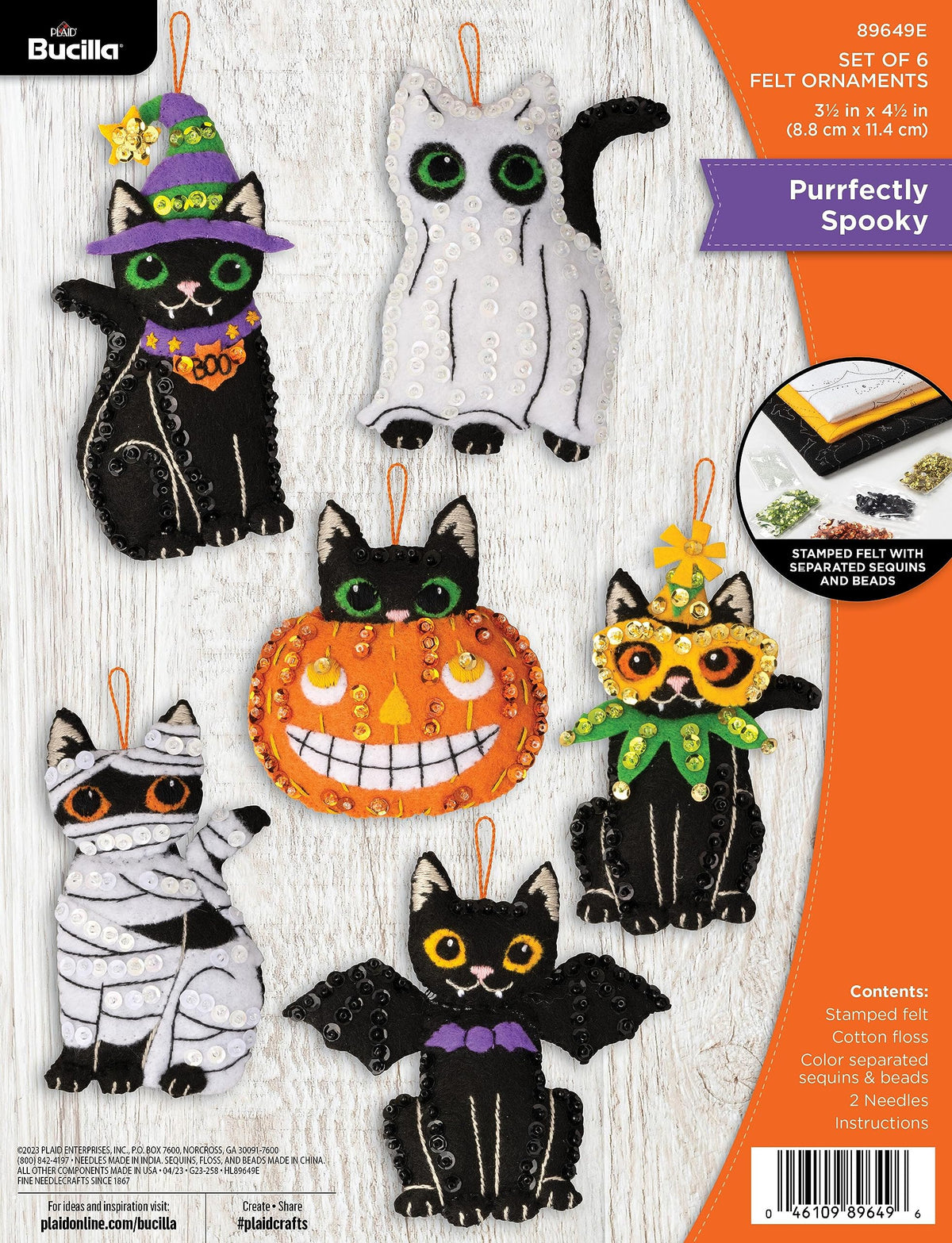 Bucilla Felt Applique 6 Piece Ornament Making Kit, 89649E