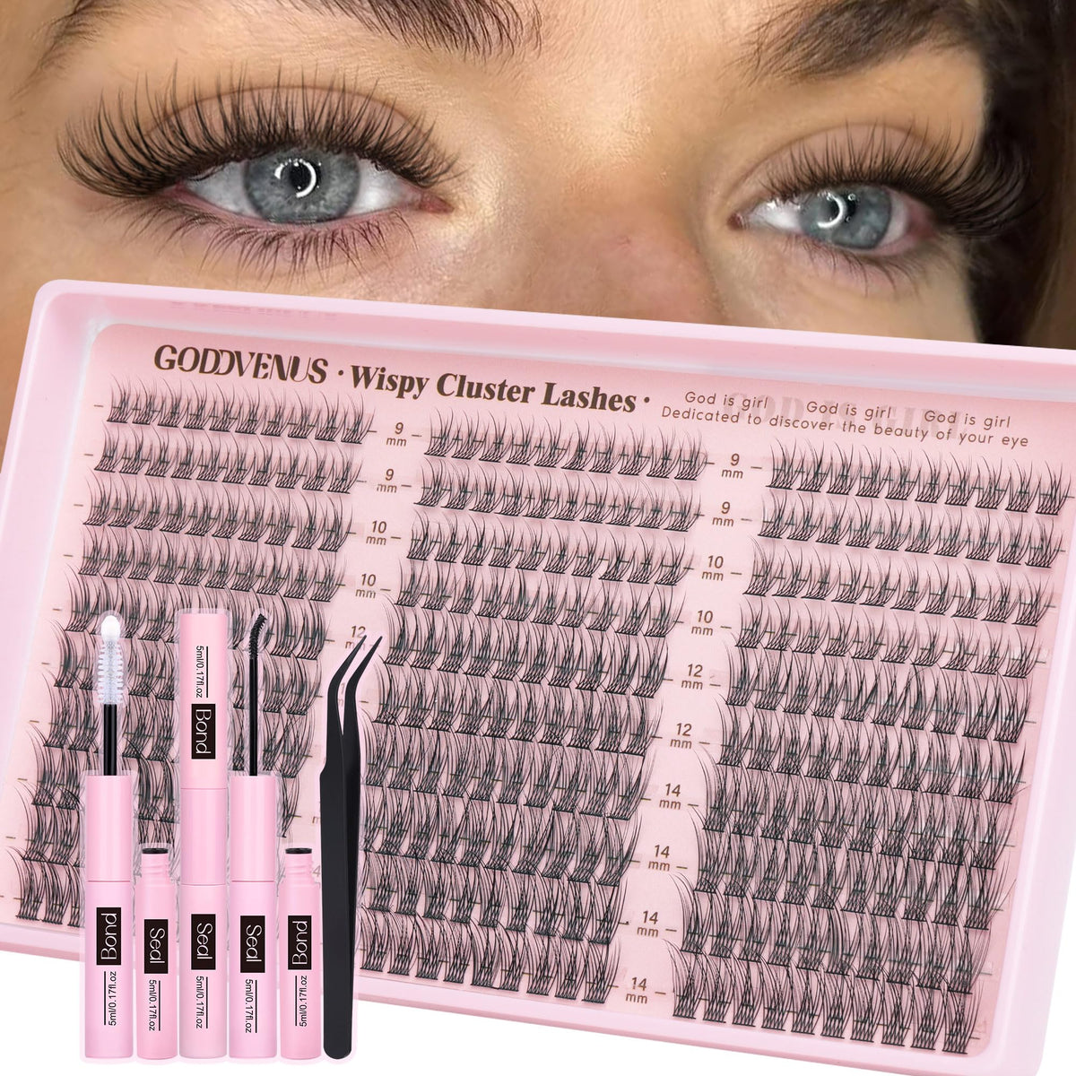 Goddvenus Wispy Cluster Lashes Kit, 300 Pieces, 9-14mm C Curl