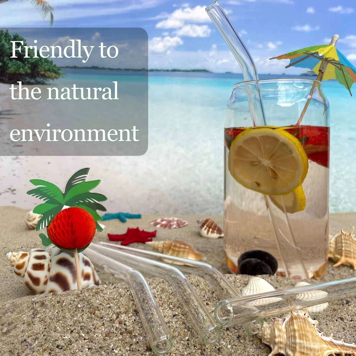 Nafender Reusable Glass Straws, 10 Pack, with 2 Cleaning Brushes