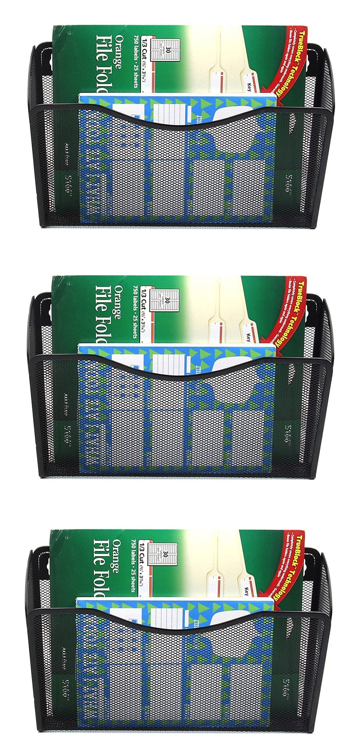 EASEPRES Mesh Wall Mounted File Holder Organizer, Black, 3 Pack