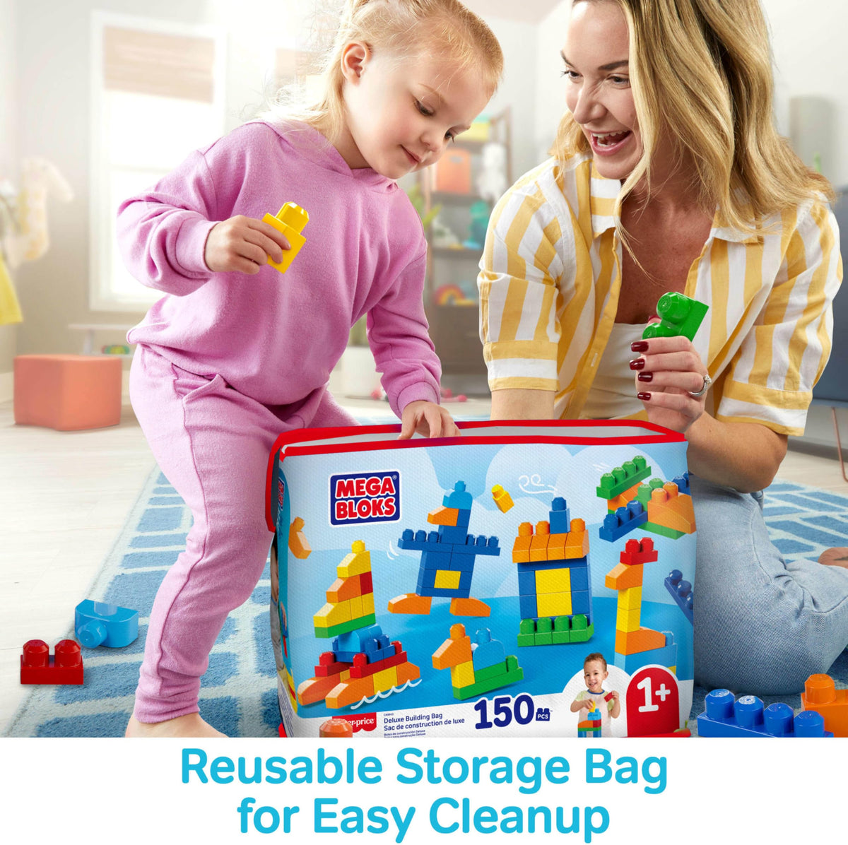 MEGA BLOKS First Builders Deluxe Building Bag, 150 Pieces, Blue