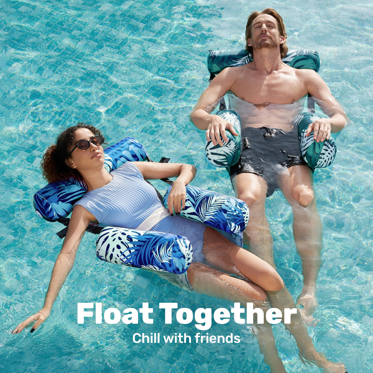 Sloosh Inflatable Floating Lounge Chairs, Tropical Leaves (2 Pack)