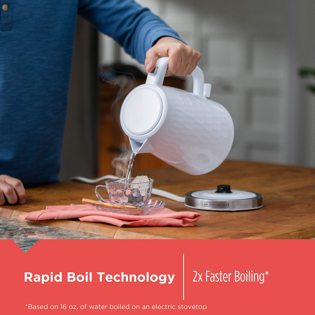 Black+Decker Honeycomb Rapid Boil 1.7L Electric Kettle, White, KE1560W