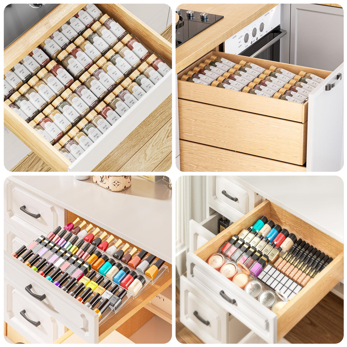 PanPanPal Clear Acrylic Spice Drawer Organizer, 4 Tier, 4 Pack
