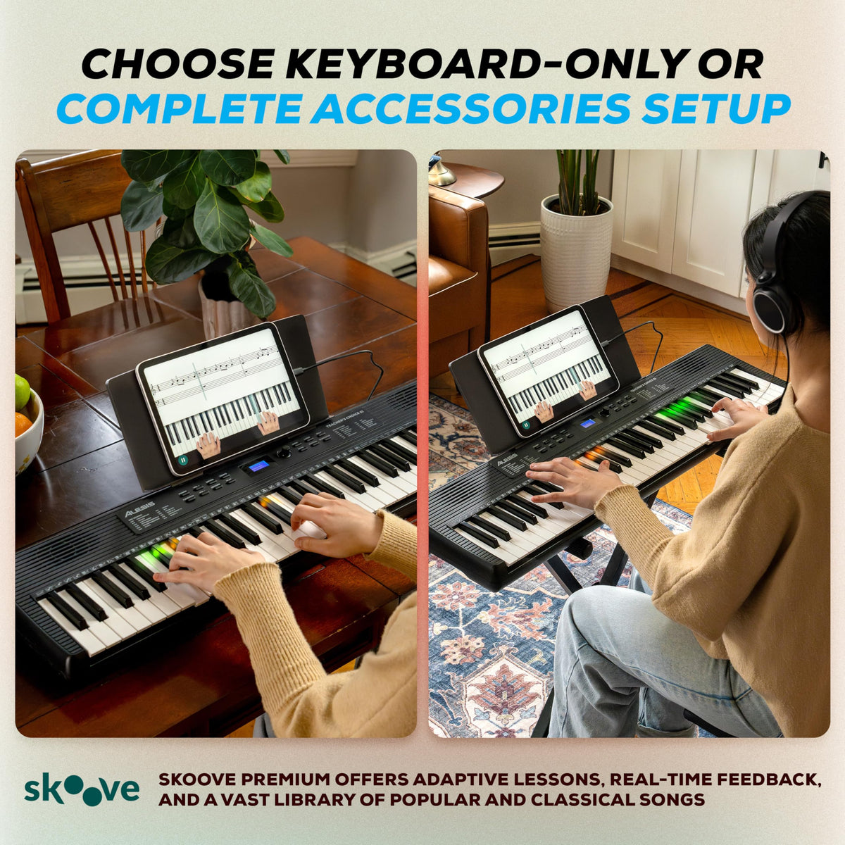 Alesis Teacher's Choice 61-Key Piano Keyboard Bundle, Light-Up Keys