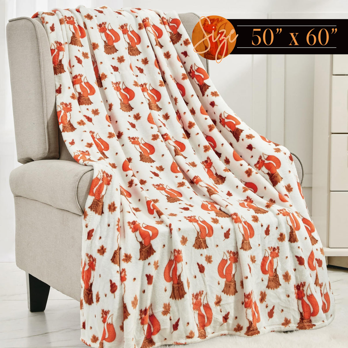 Elegant Comfort Lightweight Throw Blanket, Fall Vixen, 50x60 Inch