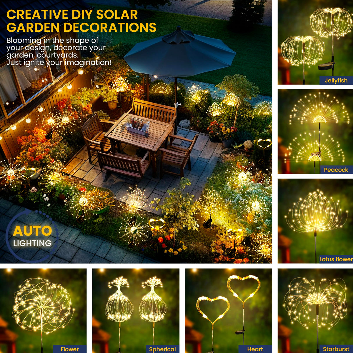 GIGALUMI Solar Garden Lights, 120 LED, 2 Pack
