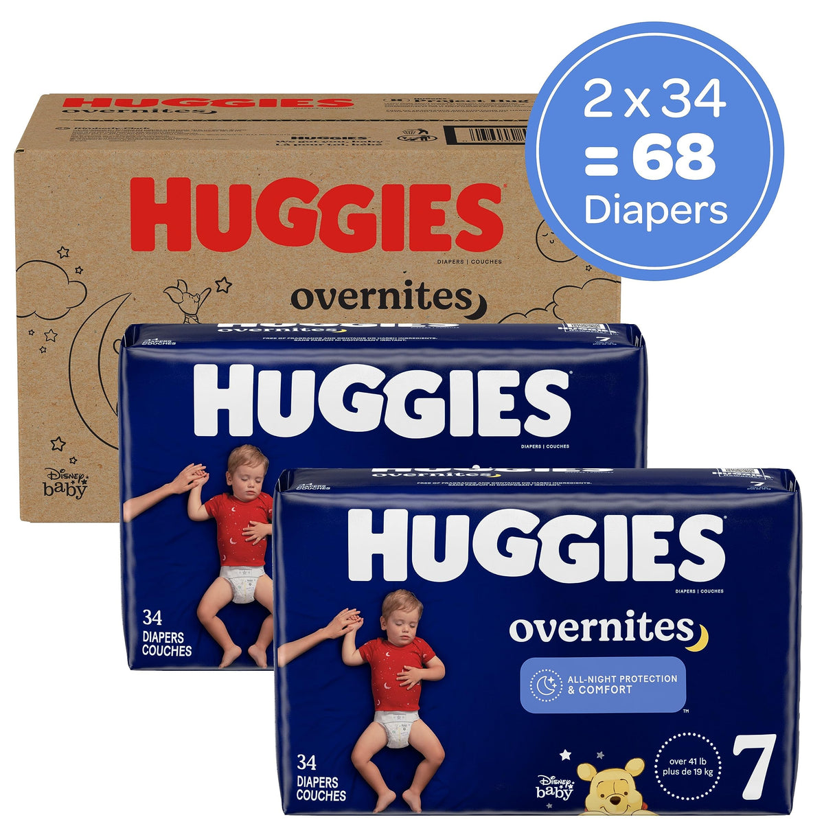 Huggies Overnites Nighttime Diapers, Size 7 (41+ lbs), 68 Count