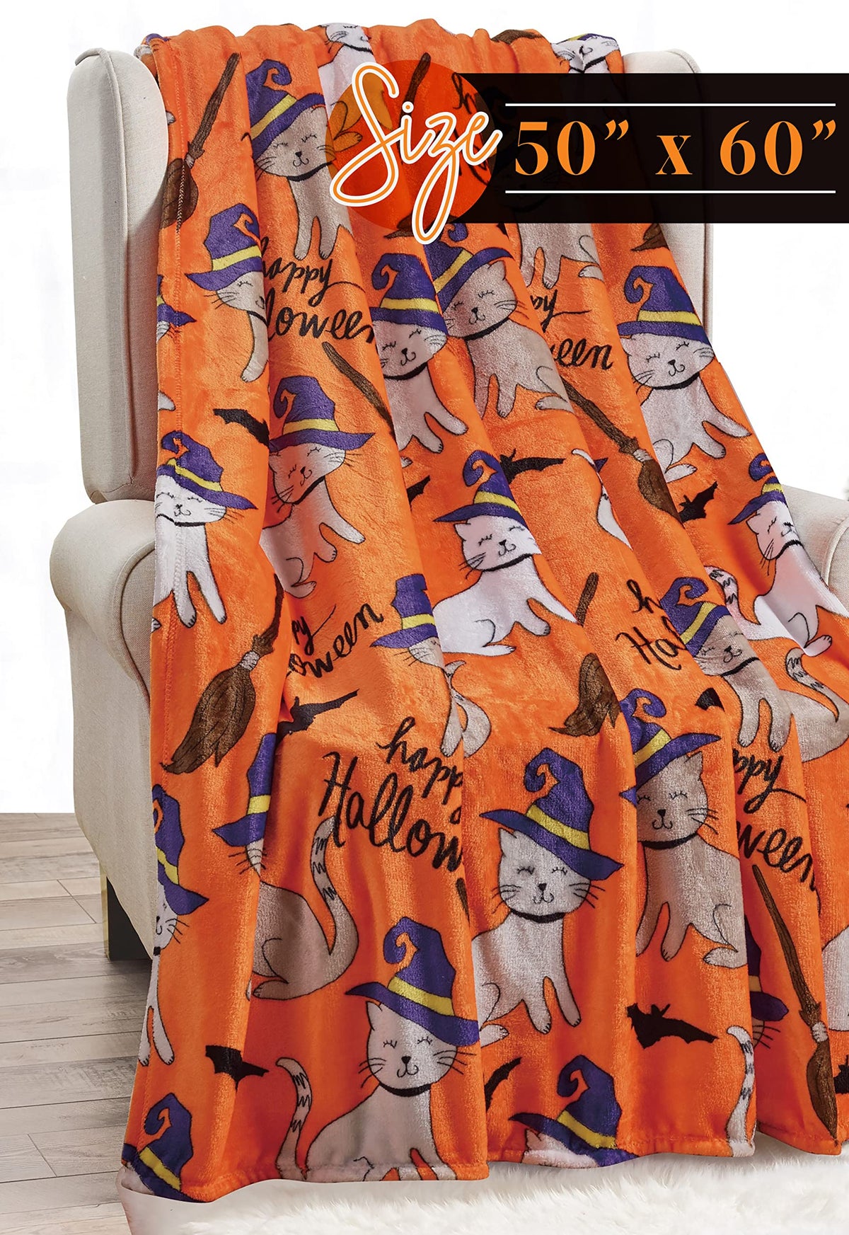 Elegant Comfort Lightweight Throw Blanket, Halloween Cats, 50x60 Inch