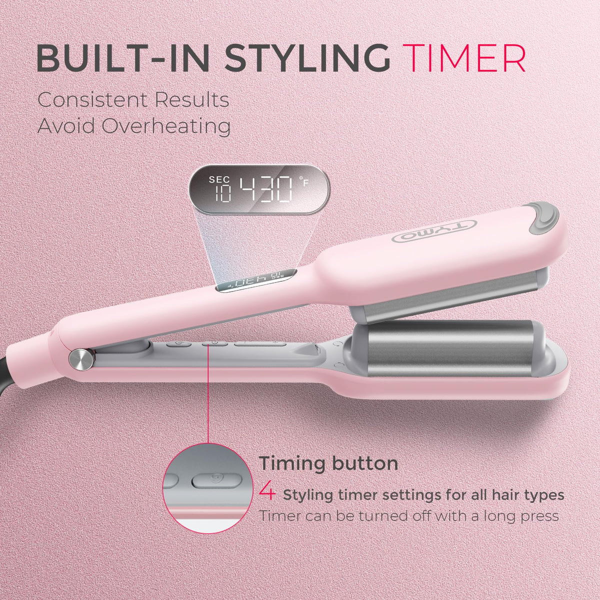 TYMO ROVY 3-Barrel Ionic Hair Waver, 1 in, Pink
