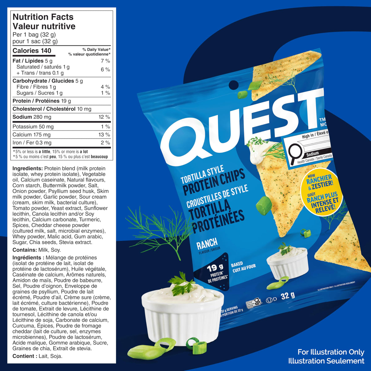 Quest Tortilla Style Protein Chips, Ranch, 8 Count