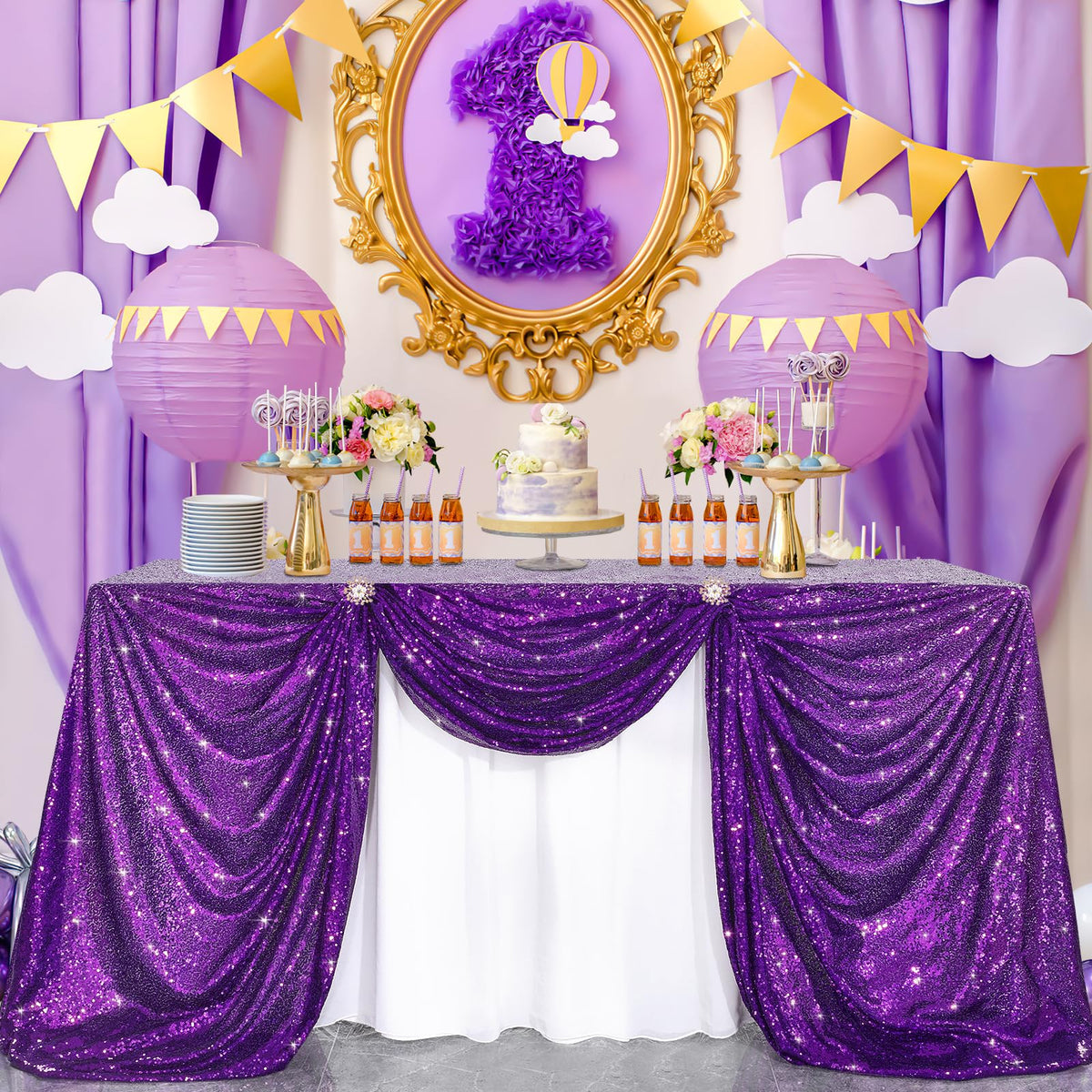 Purple Sequin Tablecloth, 50x80 Inch