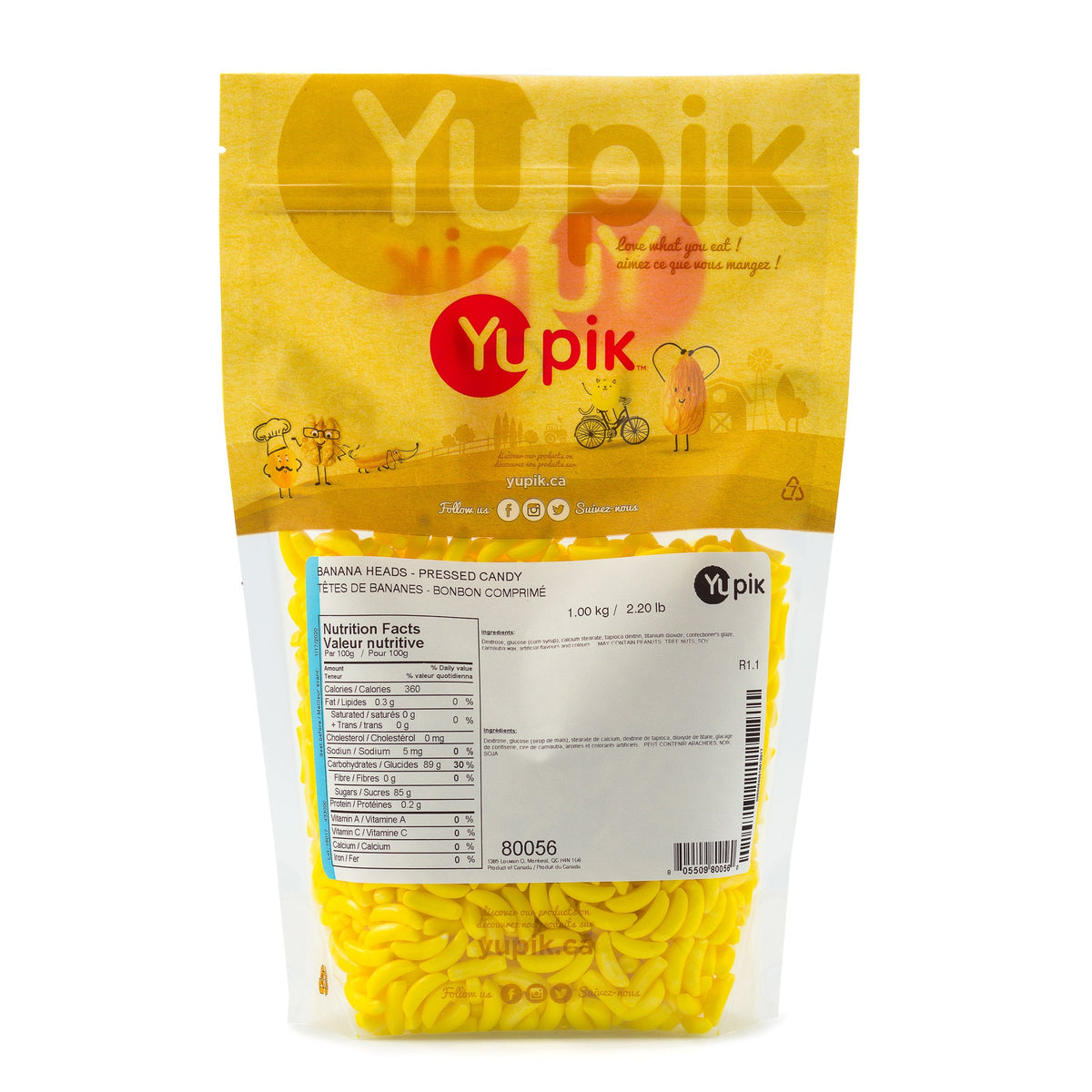 Yupik Banana Heads Pressed Candies, 1 kg, 6 Count, Kosher, Gluten-Free