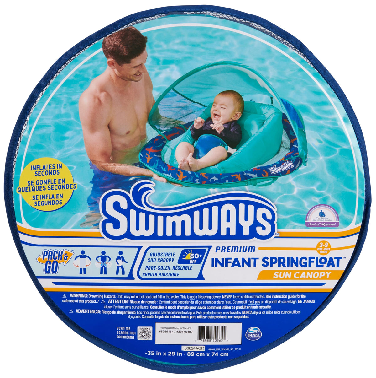 Swimways Infant Spring Float with Canopy, 3-9 Months, Shark