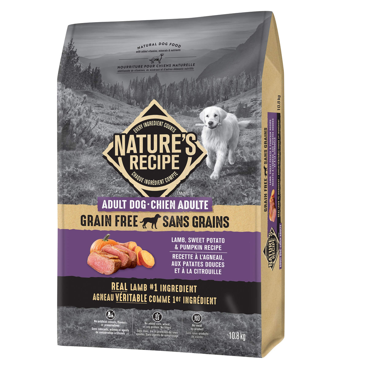 Nature's Recipe Adult Grain-Free Dog Food, Lamb, Sweet Potato, 10.8kg