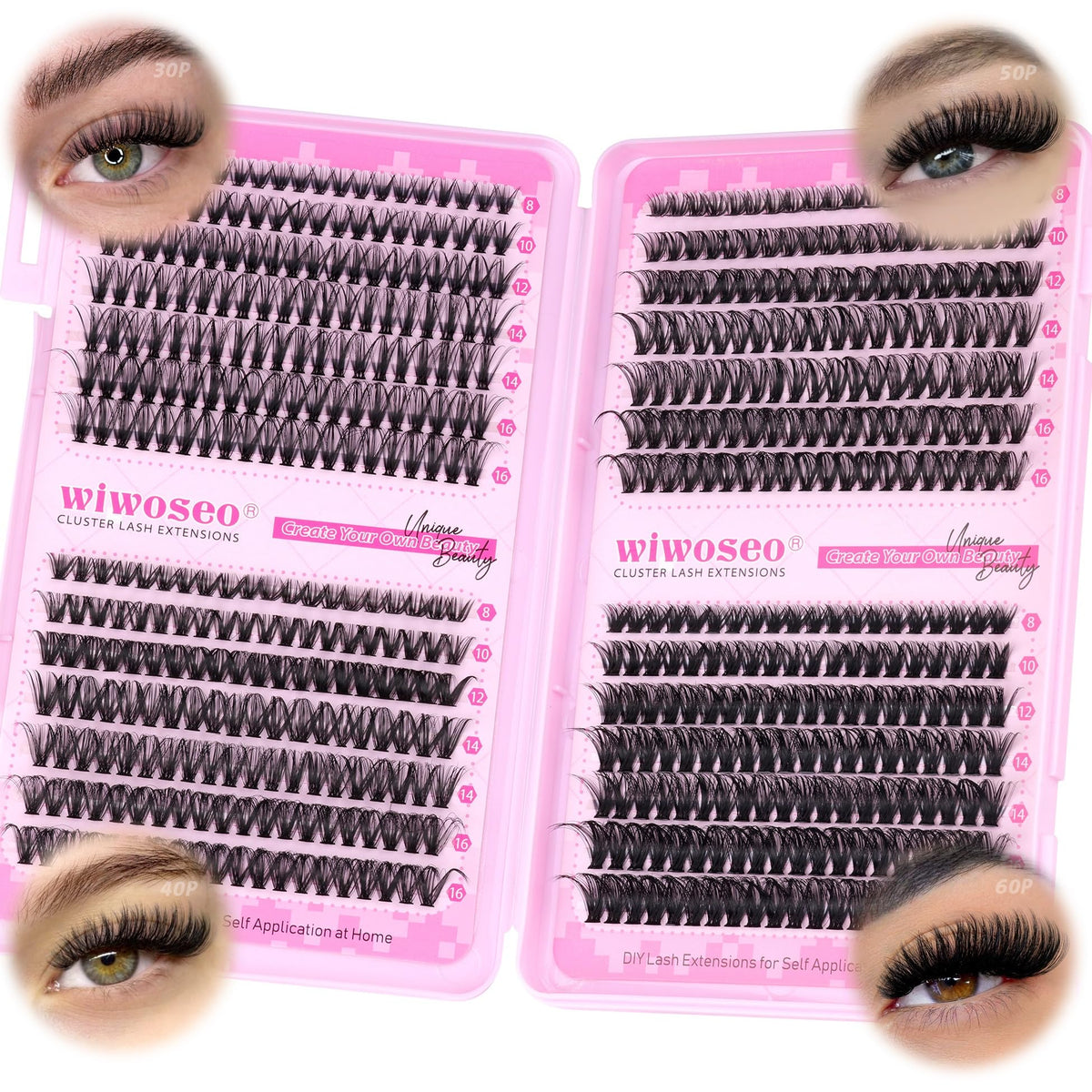 Wiwoseo Cluster Eyelash Extensions, 560pcs, D Curl, 8-16MM