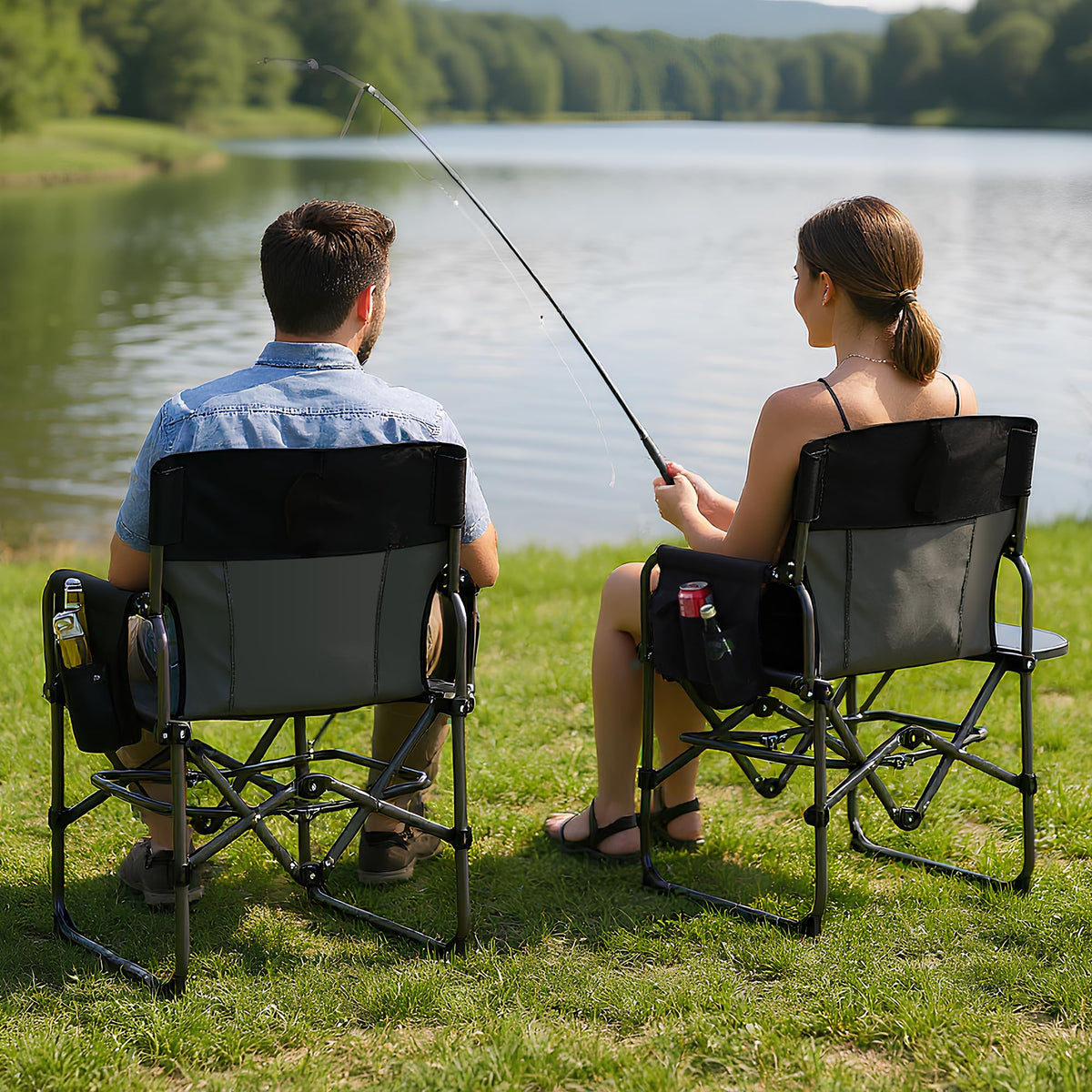 GarveeLife Oversized Camping Chair with Side Table, Black